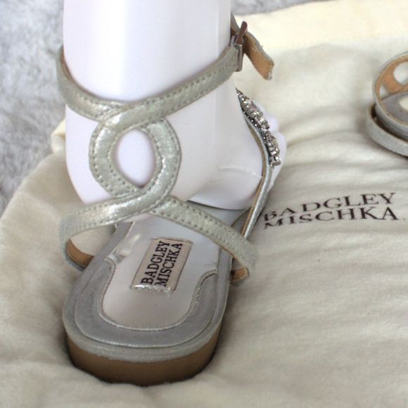 Badgley Mischka Melinda II Embellished Crystal Evening Sandals w/ bag | Silver 7 - Picture 5 of 13